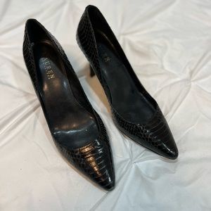 Snakeskin Leather Black Pointy Toe Heels